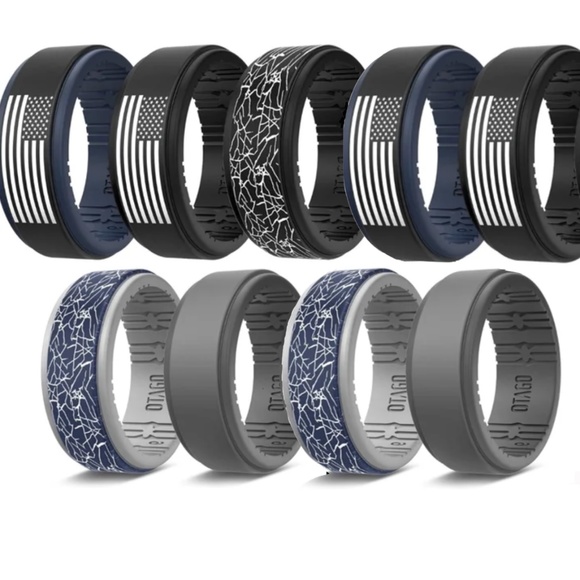 Set of 9 OTAGO Men’s Silicone Wedding Rings Size 9 American Flag 2 Decker - Picture 1 of 4